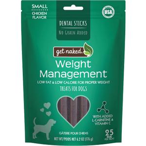 4 x Get Naked Grain Free 1 Pouch 6.2 Oz Weight Management Dental Chew Sticks, Small