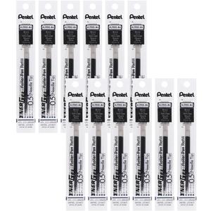 Pentel Refill Ink for EnerGel Liquid Gel Pen, (0.5mm), Fine Line, Needle Tip, Black Ink, Box of 12 (LRN5-A)