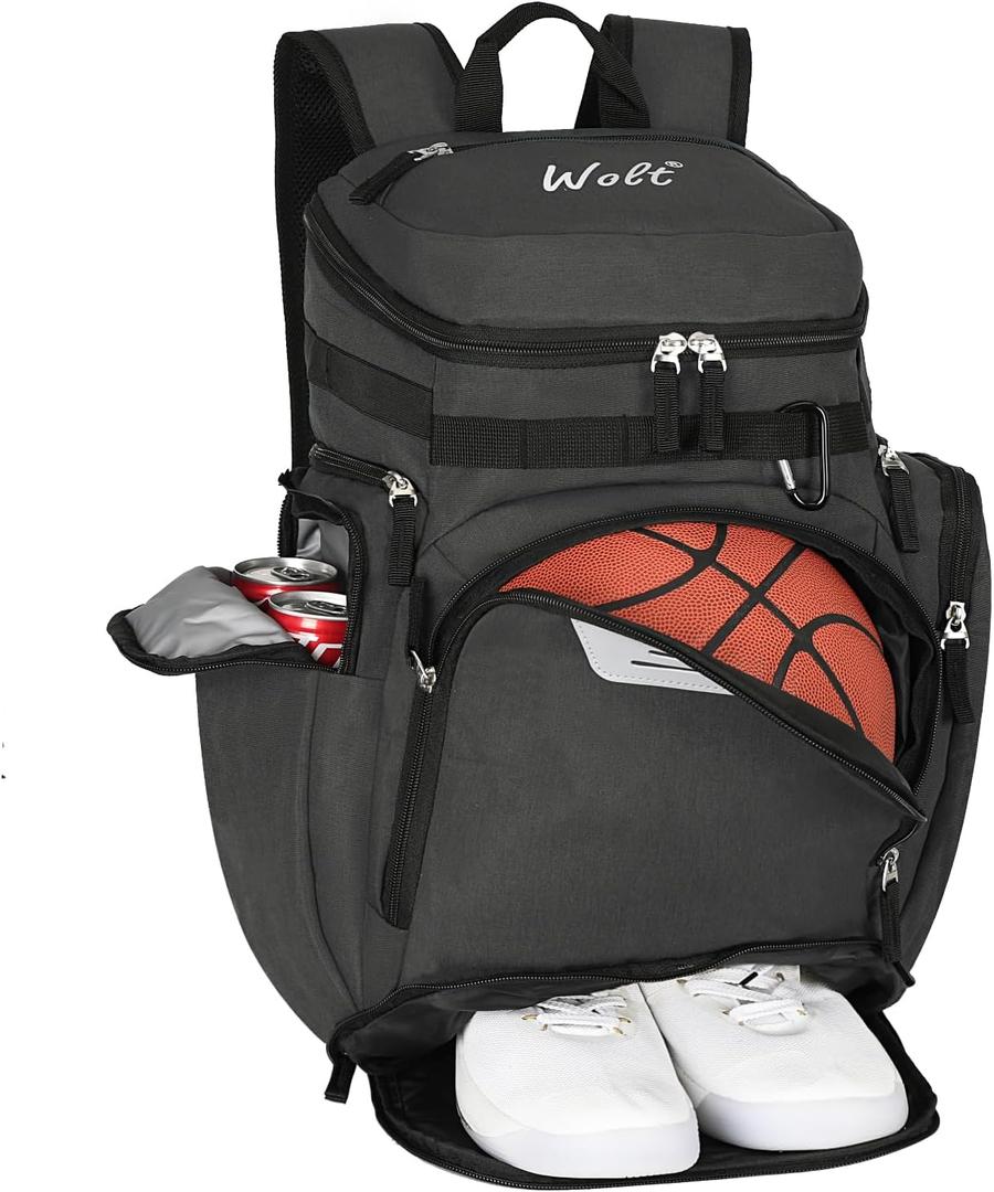 WOLT Basketball Bag Backpack with Separate Ball Compartment and Shoes Pocket, Gym Bags for Men, Large Sports Bag for Basketball, Soccer, Volleyball, Baseball