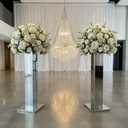 2PCS Tall Silver Vases for Centerpieces,31.5inch Stainless Steel Column Geometric Centerpieces Wedding Flower Stand Flower Floor Vase for Tables Wedding Anniversary