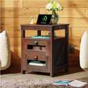 WLIVE Nightstand with Charging Station, Farmhouse End Table, Bed Side Table with 2 Mesh Drawers Storage & Open Shelf, Rustic Wooden Cabinet Night Stand for Bedroom, Living Room, Espresso