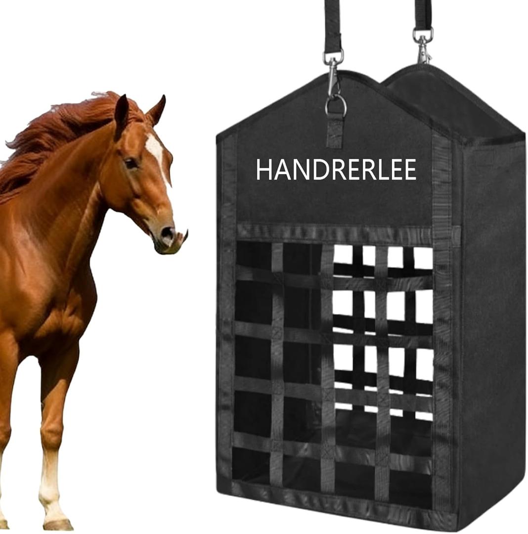 Hay Bags for Horses, 1PCS Slow Feed Hay Bags for Goats, Sheep, Donkey, Two-Sided Premium Oxford Hay Feed Bags and High Strength Metal Clasp, Easy to Hang with Adjustable Strap(Black, Large 1 Pack)