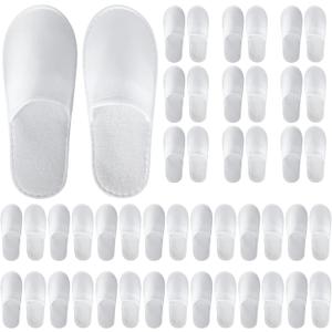 UrbanRoots 28 Pairs Disposable Slippers For Guests,Bulk Slippers For Hotel,Spa,Travel,Shoeless Home,Spa Slippers With Pouch,Non-Slip(White)