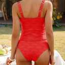 ZAFUL Womens Tankini Swimsuits Two Piece Tummy Control Bathing Suits Textured Tankini Swim Top with High Waisted Bottom (Red, M)