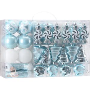 Sea Team 77-Pack Assorted Shatterproof Christmas Balls Christmas Ornaments Set Decorative Baubles Pendants with Reusable Hand-held Gift Package for Xmas Tree (Babyblue)