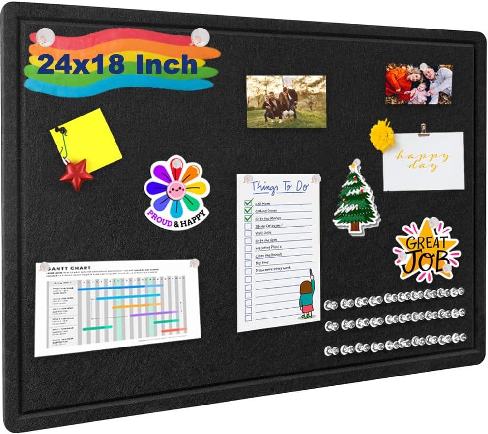 EYAEYAYEA Black Bulletin Board,24x18 inches- Foldable Felt Board Vision Board Cork Board Decorative Pin Board,for Wall, Foldable Photo Board Self-Adhesive Vision Board with 30 Pushpins(Black)