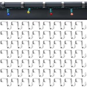 100 Pcs Gutter Clips for Hanging Outdoor Lights Christmas Hooks Aluminum Weatherproof Gutter Clips Hangers for Holiday Seasonal Outside String Lights Xmas Decoration (Silver)