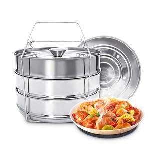 HOSASSPER Instant Pot Insert for 6 & 8 Quart, 3 Tier Steamer Insert Pans 2 Interchangeable Lids and Sling for Instant Pot Pressure Cooker, Pot in Pot for Baking, Steaming & Casseroles