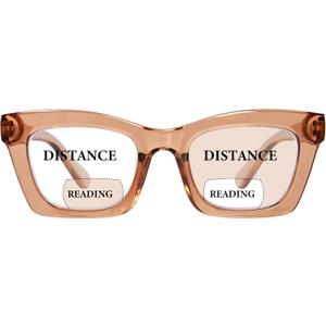 Bifocal Reading Glasses for Women Oversized Square Frame Clear Top Bifocal Readers for Women Blue Light Blocking Computer Readers with Spring Hinges (Champagne, 2.5)