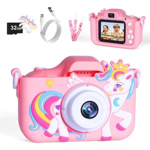 Kids Camera Toys for 3-12 Year Old Boys Girls,Toddler Camera 1080P Birthday Christmas Gifts for Grandkids,Toys for 4 5 6 7 8 9 10 11 Year Old Kids with 32G SD Card (Pink)