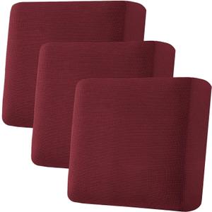 H.VERSAILTEX Super Stretch Individual Seat Cushion Covers - Sofa & Couch Cushion Slipcover Sets - Thick Jacquard Textured Twill Fabric (3 Piece XL Sofa Cushion Covers, Burgundy Red)