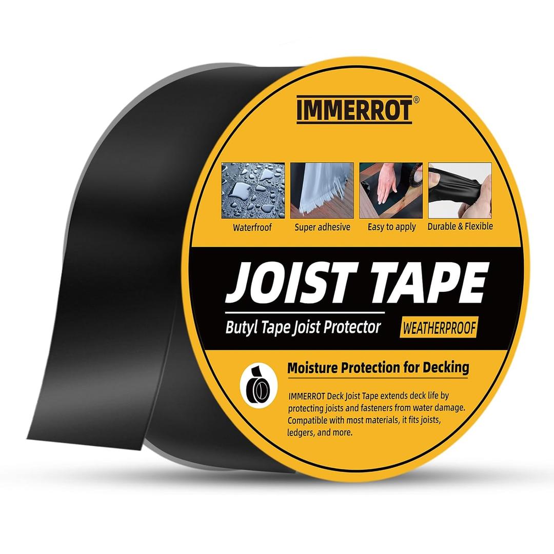 IMMERROT 6 Pack Joist Tape for Decking 1-5/8" x 50' Weather-Resistant Butyl Joist Tape, Self Adhesive Deck Flashing Tape for Wood Decks Beams Roof, 1-5/8 inch x 50 feet
