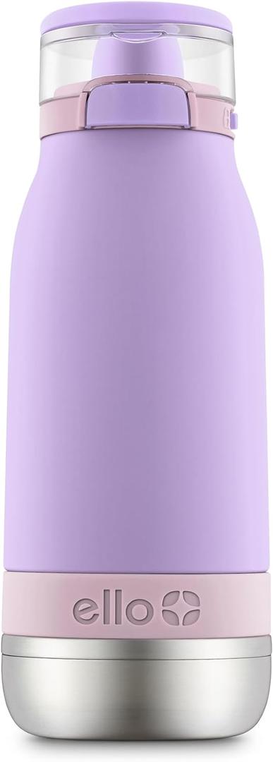 Ello Emma 14oz Vacuum Insulated Stainless Steel Kids Water Bottle with Straw and Built-in Carrying Handle and Leak-Proof Locking Lid for School Backpack, Lunchbox and Outdoor Sports