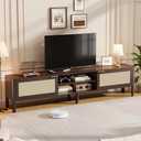 IKALIFE Rattan TV Stand for Living Room Walnut 58" | TV console, Media Console Table with Adjustable Shelves, Mid-Century Modern Entertainment Center