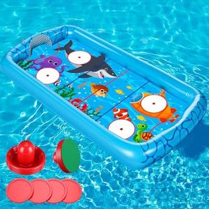 ShinyRelief Inflatable Pool Hockey Game Set for Kids, Floating Pool Toy with Puck and Pushers 65 x 33 in Water Swimming Training Game Toys for Boy Girl Teen Adults Summer Celebration(Ocean)