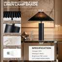 Modern Table Lamp with Pleated Lampshade and Cylindrical Base, E26 Bulb Compatible, Contemporary Accent Light for Living Room, Bedroom, Office (Black)
