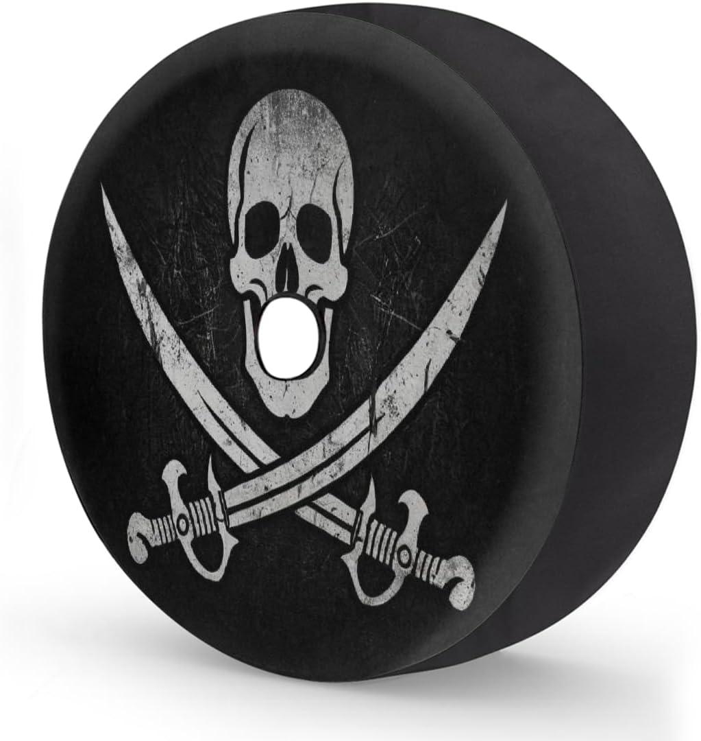 Jolly Roger Pirate Skull Spare Tire Cover with Camera Hole Wheel Tire Cover Fit for RV Trailer SUV Jeep Truck 17 Inch