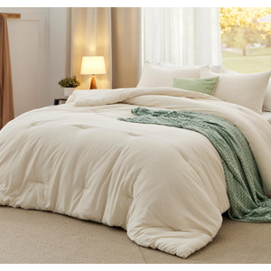 Bedsure Oversized King Comforter Set, Prewashed Bedding Cream
3-Piece, 120"x98", GentleSoft, Built to last, all season, bedding, comforter set, warm yet light, gift choice, OEKO-TEX
