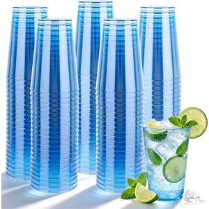 200 Pack Blue Plastic Cups, 12 oz Clear Plastic Disposable Cups, Big Size Fancy Party Cups for Party, Wedding, Reception
