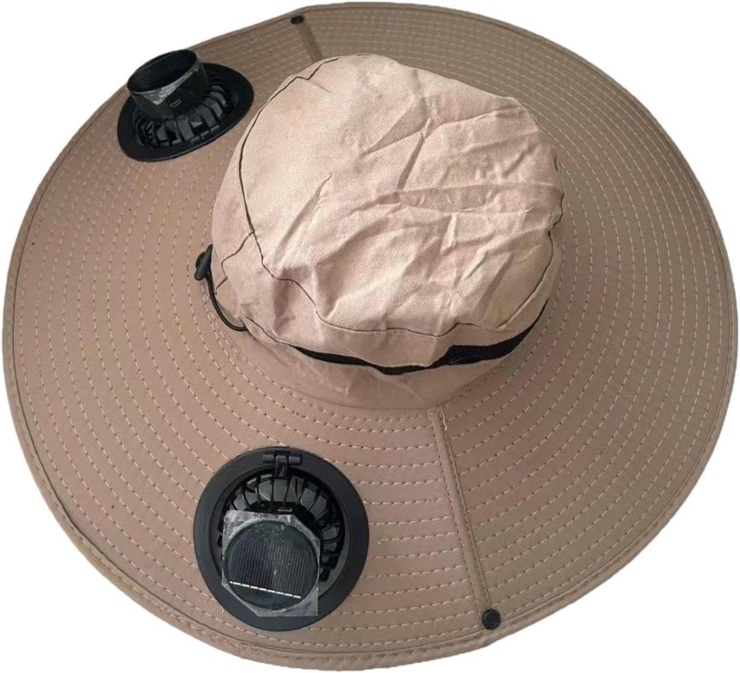 Qianly Outdoor Wide Brim Sun Hat Bucket Beach Cap Fishing Cap with Built-in Fan Cooling Cap Hat