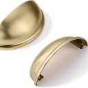 khtumeware 5 Pack 2-1/2" Gold Drawer Pulls Brushed Brass Cabinet Cup Pulls Kitchen Hardware Cabinet Handles Drawer Handles Knobs 2.5 inch Hole Center