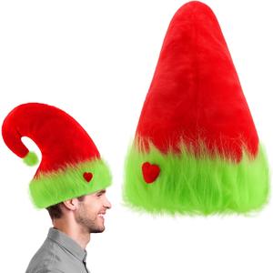 Soulchen Lime Green Christmas Santa Hat Novelty Furry Santa Hat with Red Heart Funny Monster Costume Accessories for Men Women Christmas Party Favors Photo Props
