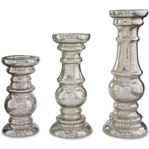 Signature Design by Ashley Rosario Mercury 3 Piece Candle Holder Set, Silver Finish