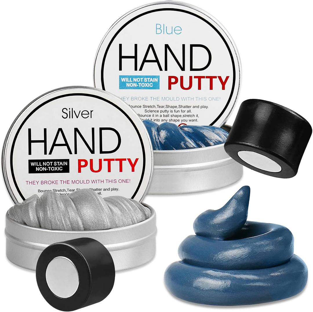 2 Pack Magnetic Slime Putty, Soft Magic Slime Hand Therapy Putty Fidget Game Stress Relief Thinking Educational Toy with Upgraded Magnet Christmas Birthday Gifts for Kids Adults(Blue,Silver)