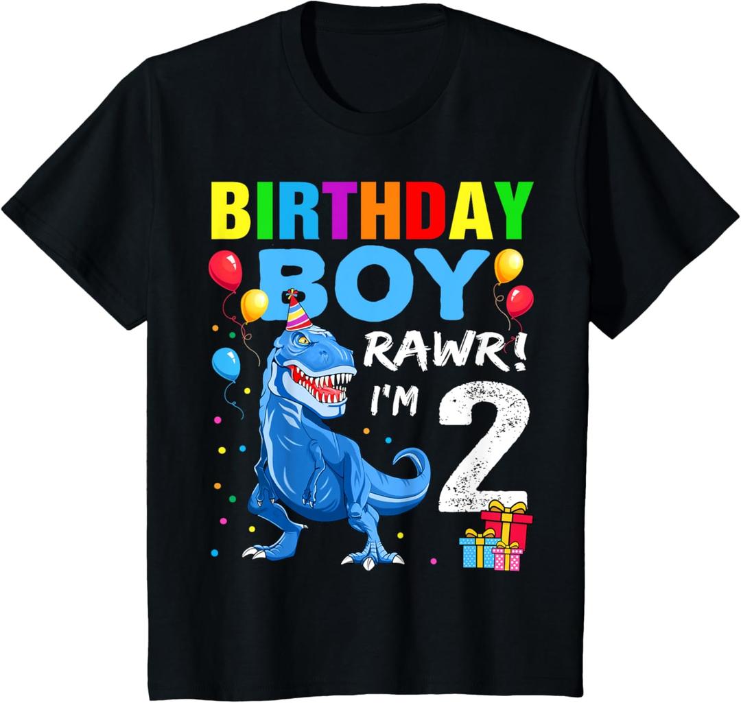 Kids 2 Year Old Shirt 2nd Birthday Boy T Rex Dinosaur T-Shirt 3T