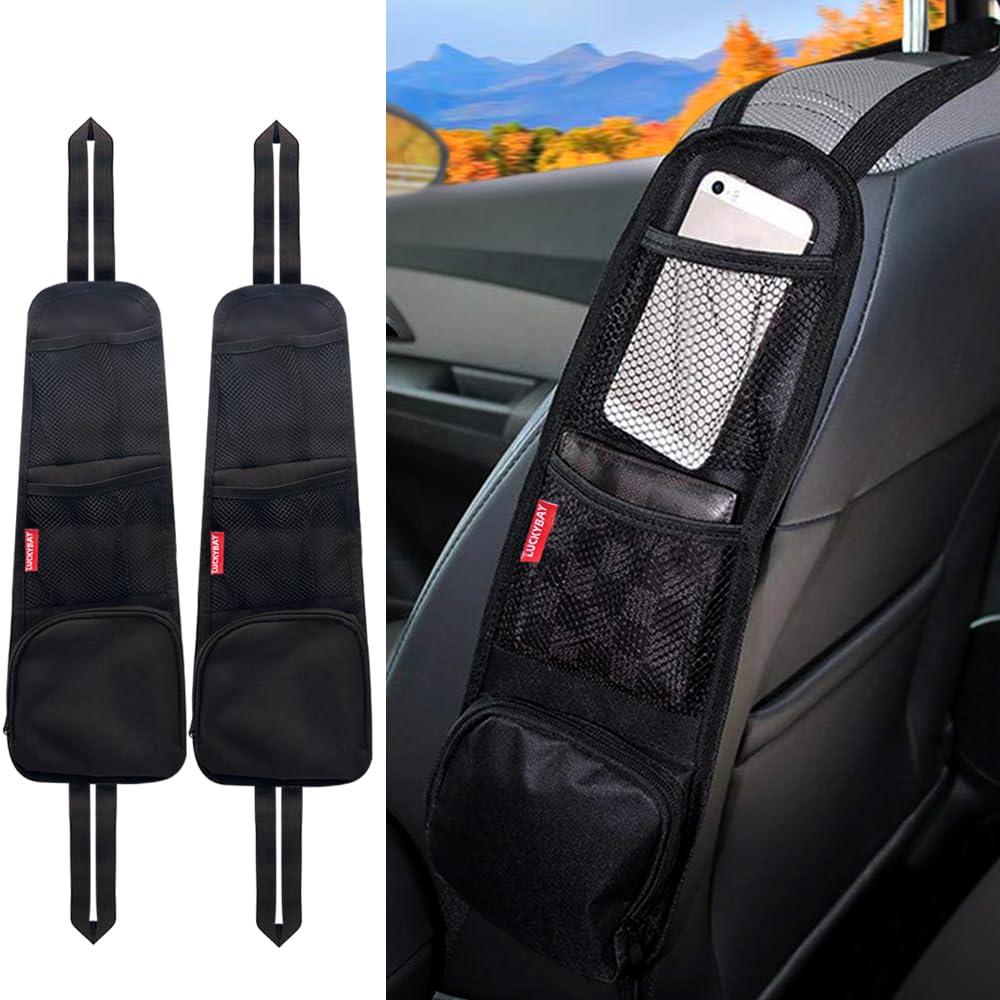Luckybay Car Seat Side Organizer, Auto Seat Storage Hanging Bag, Phones, Drink, Stuff Holder with Mesh Pocket for Cars, SUV & Truck 2 Pack