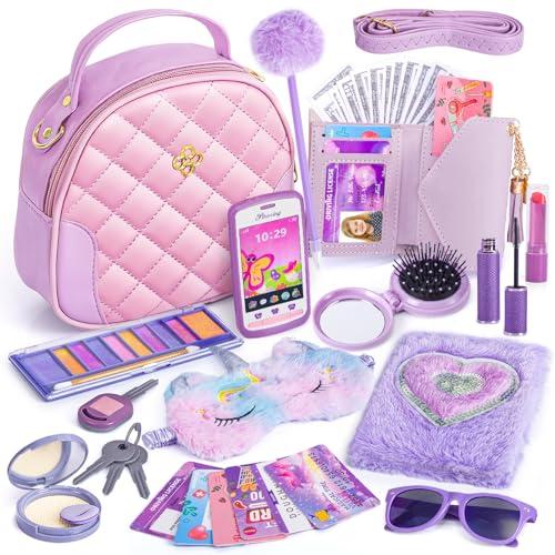 Little Girl Purse Accessories, My First Purse Set - Play Makeup Princess Plush Diary Unicorn Eye Mask Wallet Phone Pretend Credit Cards Kids Pretend Play Christmas Toy Gift for Girl Age 3+