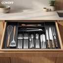 Extra Large Silverware Organizer, 9 Slot Expandable Kitchen Drawer Organizer, Utensil Holder, Heavy Duty Stainless Steel Frame Silverware Drawer Organizer, 8 Non-Slip Feet Included, BPA Free, Black