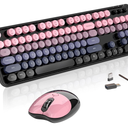 Wireless Keyboard and Mouse, MOFII 104 Round Keycaps Retro Typewriter with OTG & Brush, Full-Size Ergonomic, Ideal for Windows PC, Home, Office and College Peach Pink