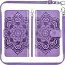 Asuwish Phone Case for Google Pixel 4 XL Zipper Wallet Detachable Cell Cover with Tempered Glass Screen Protector Crossbody Strap Flower Card Holder Slot Pixle 4XL Pixel4XL 4LX LX Women Girls Purple