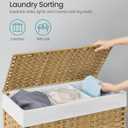 SONGMICS Laundry Hamper with Lid, 42.3 Gallons (160 L), Rolling Laundry Basket with Wheels, 3-Section Synthetic Rattan, Removable Liner, Bedroom, 29.9 x 13 x 26 Inches, Natural ULCB365N01