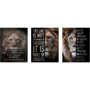 AMERICAN LUXURY GIFTS Motivational Lion Wall Art Print 11x14 Unframed (3-Pieces), Success Entrepreneur Inspirational Quotes Decor for Home, Office, Living Room, and Teen Boys Bedroom