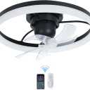 DSGSANO 20" Black Ceiling Fan with Light and Remote - Smart 360° Rotating Ceiling Fan, Adjustable 3000-6500K Color Temperature, 6 Speed Settings