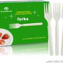 GreenWorks 200 Count Heavy-duty Compostable Forks, BPI Certified Large Disposable Cutlery Flatware Utensils Fork