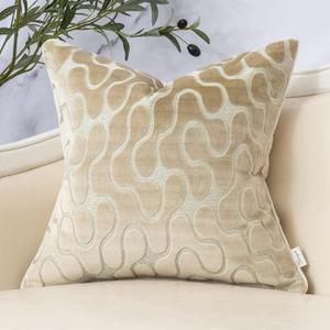 Yangest Beige Square Throw Pillow Cover Wavy Velvet Cushion Cover Modern Zippered Pillowcase for Sofa Couch Bedroom Living Room Chair, 18 x 18 Inch (18" x 18" (Pack of 1))