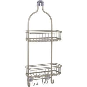 Zenna Home Shower Caddy Hanging Bathroom Organizer, Steel Shower Rack with 2 Shelves, Rust-Resistant Over Shower Head Caddy Storage System, Satin Nickel (Regular)