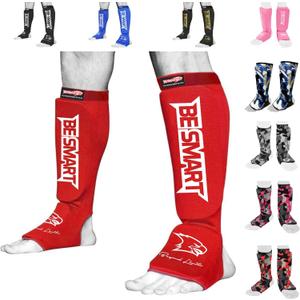 Be Smart Kids, Adults, Youth, Men and Women Muay Thai MMA Kickboxing Shin Guards, Instep Guard Training, Sparring Protective Gear Equipment Shin Kick Pads (XXXS ( 3 to 8 Years ), Red)