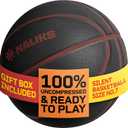 Silent Basketball Size 7, 29.5 Airless Indoor Basketball | Gift Box Included, Pro PU Foam Basket Ball, for Quiet Dribbling Indoor, Real Grooves, 90% Bounciness, 12.7 Oz, Black Color