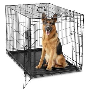 DUMOS Dog Crate, 42 Inch Large Double Door Dog Cage with Plastic Leak-Proof Pan Tray, Folding Metal Wire Pet Kennel for Indoor, Outdoor, Travel