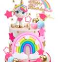 29 PCS Unicorn Cake Topper, Unicorn Rainbow Cake Decorations with Rainbow Stars Unicorn Balls Happy Birthday Cake Decorations for Boys Girls Kids Birthday Party Baby Shower Supplies (Star)