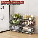 Miyawell Fruit Vegetable Storage Basket for Kitchen - 6 Tier Stackable Metal Wire Baskets Cart with Rolling Wheels Utility Fruits Rack Produce Snack Organizer Bins for Pantry Bathroom Laundry Bronze