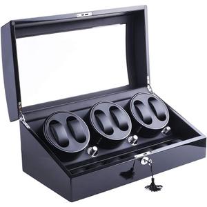 Watch Winder, XTELARY Luxury 3 Motor Quad Watch Winders for Automatic Watches Safe & Wooden Display Box Case 7+8 Storage (Black)