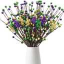 Mardi Gras Table Decor, 20 Pack Glitter Berry Stems Mardi Gras Decorations for Tree, Artificial Flowers Mardi Gras Picks for Wreath, Mardi Gras Tree Ornaments, Mardi Gras Gifts