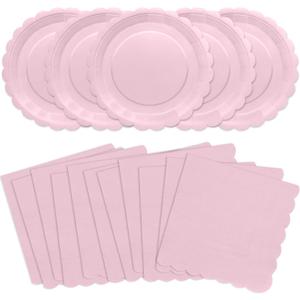 100Pcs Pink Party Supplies Include Pink Paper Plates and Napkins Disposable Pink Scalloped Plates for Birthday Baby Shower Mothers Day