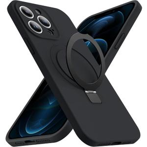 Designed for iPhone 12 Pro Case with Magnetic Invisible Stand Compatible with MagSafe Military Drop Tested Shockproof Silicone iPhone 12 Pro Phone Cases for Women Men MOM Gift 6.1'' 2020, Black