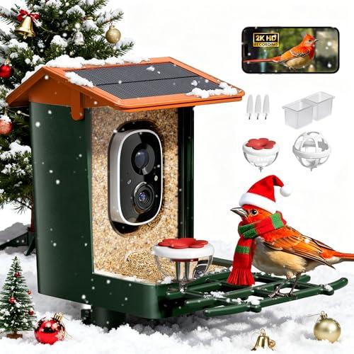 Smart Bird Feeder with Camera Solar Powered 2K HD Video, 10,000+ Species AI Recognition, Real-Time App Alerts, and Weatherproof Design for Effortless Birdwatching, Gift for Bird Lovers, Orange